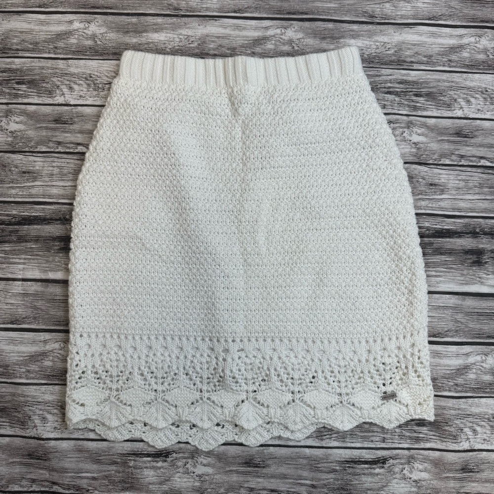 Hollister Women's Crochet Sweater Skirt XS Extra Small Ivory Cream Lined Winter